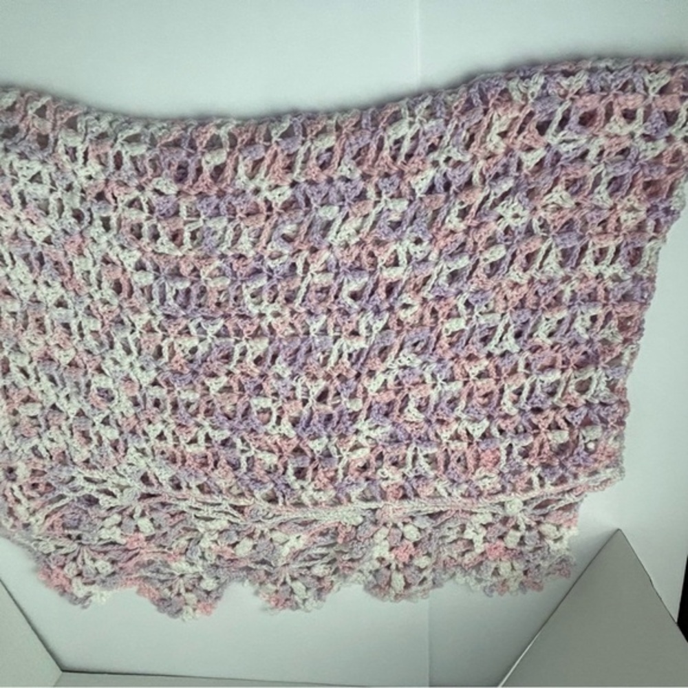 Handmade Pastel Blue/Pink/White‎ Crochet Baby Blanket